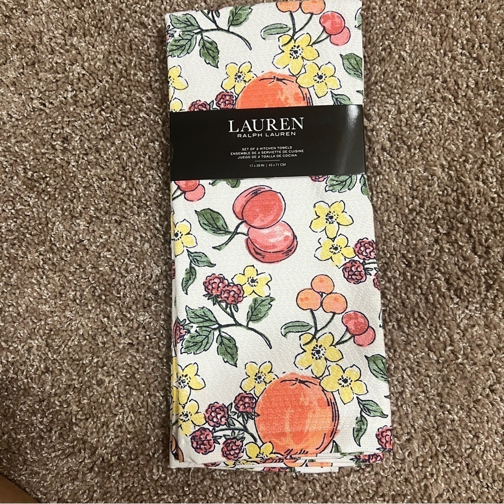 New! NWT Ralph Lauren Kitchen Towel Set of 2 Fruits & Flowers Colorful Fun